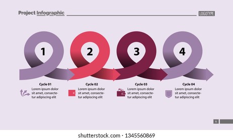 Four points process chart slide template. Business data. Scheme, step, design. Creative concept for infographic, presentation, report. Can be used for topics like marketing, planning, production.