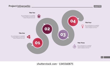 Four points process chart slide template. Business data. Point, infochart, design. Creative concept for infographic, presentation, report. Can be used for topics like management, recruitment, banking.