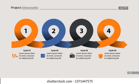 Four points process chart slide template. Business data. Scheme, step, design. Creative concept for infographic, presentation, report. Can be used for topics like marketing, planning, production.