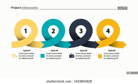 Four points process chart slide template. Business data. Scheme, step, design. Creative concept for infographic, presentation, report. Can be used for topics like marketing, planning, production.