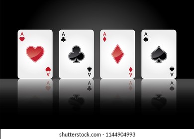 Four poker aces playing cards. Vector illustration.