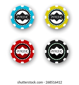 four poker chips isolated on white background. Vector eps 10
