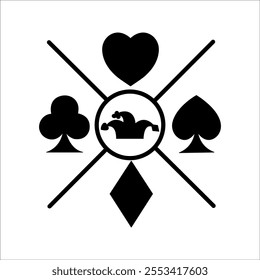 Four poker playing card suits - hearts, diamonds, spades, clubs. Playing Cards icons isolated on white background. Vector illustration.