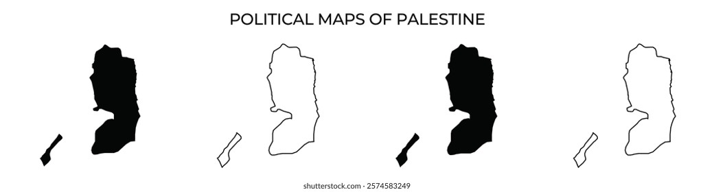 Four political maps depict the evolving borders of Palestine over time, showcasing shifts in territory and highlighting regional significance in a clear visual form.