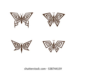 Four polygonal butterfly silhouettes set. Vector graphics.