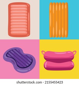 four pool inflatables set icons
