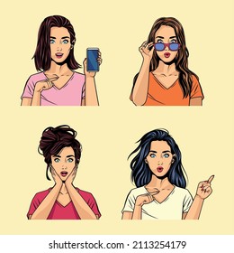 four pop art characters group