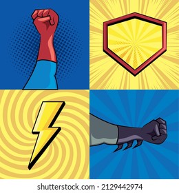 four pop art set icons
