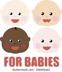 four portraits of kids with different skin color and eye for your design and lettering For babies