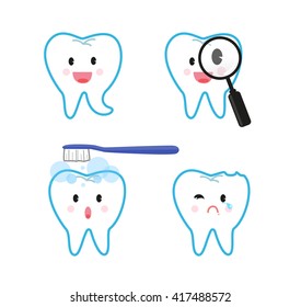 Four pose of teeth such as smile, frightened, cry.