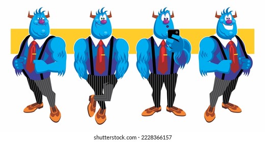 Four poses of a horned monster character