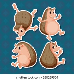 Four positions of same hedgehog on blue background