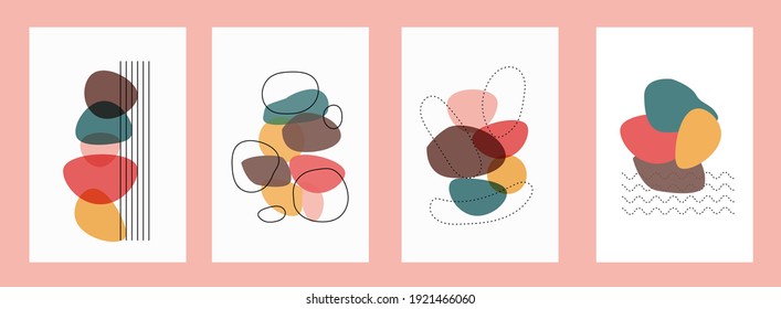 Four positive abstract posters set in boho style vector illustration