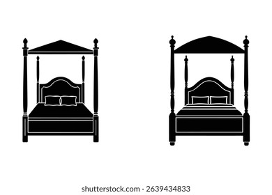 four poster bed icon silhouette vector illustration