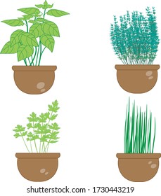 Four Pots Aromatic Plants Stock Vector (Royalty Free) 1730443219 ...