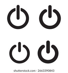 Four Power Button Icons in Black on a White Background Modern and Minimalist Design