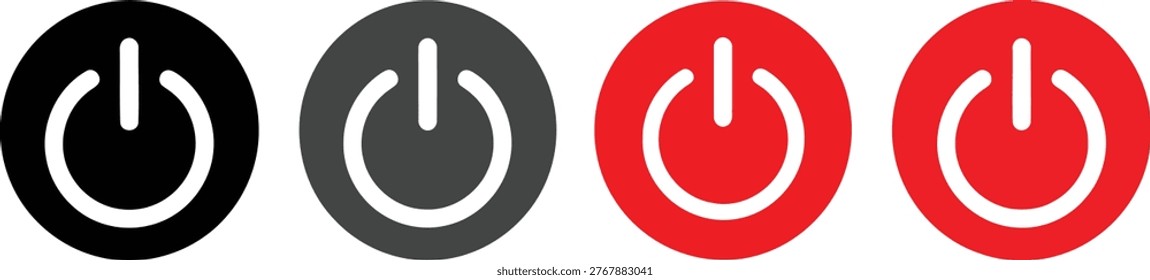 Four power button icons in different colors representing on and off states. Vector