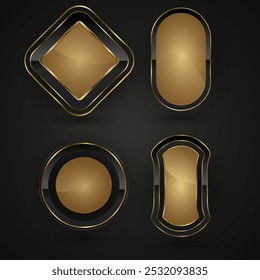 Vier Premium-Buttons Vektor, Illustration sind auf dem dunklen Farbverlauf Hintergrund Design mit Luxus Rechteck, Kreis, Ovale und spezielle Formen Buttons.