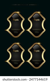 Four premium multipurpose buttons vector with luxury stoked in Vector template, and 4 shiny gold options and Premium button on a dark background vector