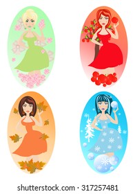 Four pretty woman showing seasons. Vector illustration.