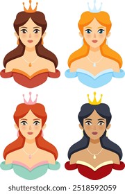 Quatro princesas com coroas e colares