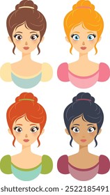 Four princesses with different hair colors