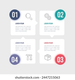 Four process infographic design template. Business presentation, process, strategy, planning, and diagram. Vector illustration.