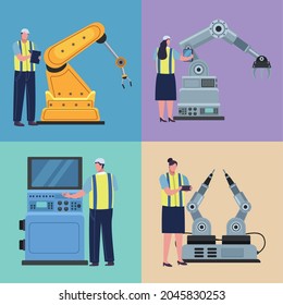 vier Teammitglieder von Produktionspersonal