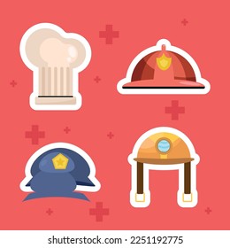 four professions hats set icons
