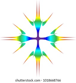 four pronged abstract design in rainbow colors