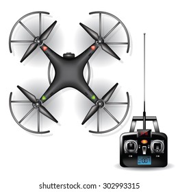 Four propeller drone with the camera. Vector illustration