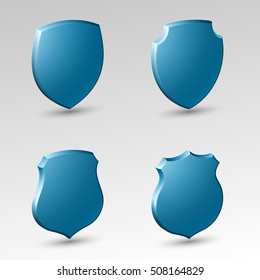 Four Protection shield concept. Safety badge icon. Privacy banner. Security label. Defense tag. Presentation sticker shape. Defense sign. Vector illustration