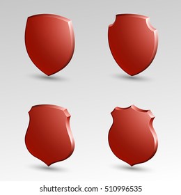 Four Protection shield concept. Safety badge icon. Privacy banner. Security label. Defense tag. Presentation sticker shape. Defense sign. Vector illustration