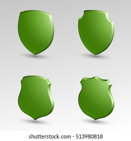 Four Protection shield concept. Safety badge icon. Privacy banner. Security label. Defense tag. Presentation sticker shape. Defense sign. Vector illustration