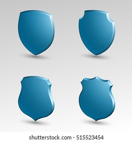 Four Protection shield concept. Safety badge icon. Privacy banner. Security label. Defense tag. Presentation sticker shape. Defense sign. Vector illustration