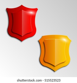Four Protection shield concept. Safety badge icon. Privacy banner. Security label. Defense tag. Presentation sticker shape. Defense sign. Vector illustration