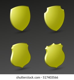 Four Protection shield concept. Safety badge icon. Privacy banner. Security label. Defense tag. Presentation sticker shape. Defense sign. Vector illustration