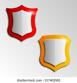Four Protection shield concept. Safety badge icon. Privacy banner. Security label. Defense tag. Presentation sticker shape. Defense sign. Vector illustration