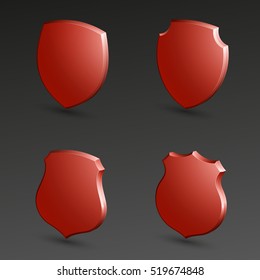 Four Protection shield concept. Safety badge icon. Privacy banner. Security label. Defense tag. Presentation sticker shape. Vector illustration