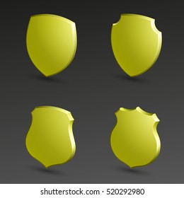 Four Protection shield concept. Safety badge icon. Privacy banner. Security label. Defense tag. Presentation sticker shape. Defense sign. Vector illustration