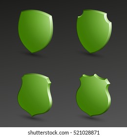 Four Protection shield concept. Safety badge icon. Privacy banner. Security label. Defense tag. Presentation sticker shape. Vector illustration