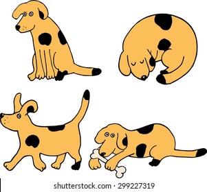 Four puppies set. Hand drawn illustration.
