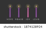The four purple and pink  candles of Advent season symbolize hope, peace, love, and joy. 