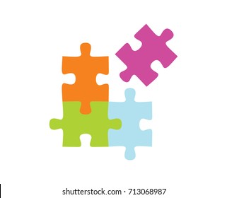 Four Puzzle Colored Pieces Vector Illustration, Isolated On White Background.