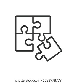 Quatro Ícone de quebra- cabeça em design de linha. Puzzle, quatro, peças, ajuste, conexão, trabalho em equipe, estratégia sobre vetor de fundo branco. ícone de traçado editável Quatro quebra- cabeça