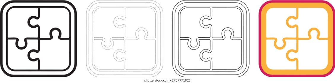 Four puzzle pieces in different styles jigsaw connection