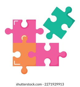 four puzzle pieces game colorful icon