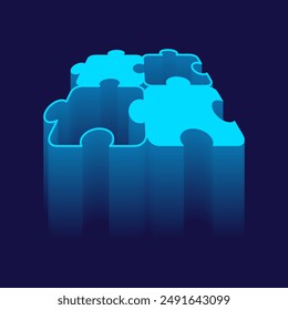 four puzzle pieces joined together in a perspective angle with 3d style look. 3D puzzle building structure can be used to show connection, link, networking, unity and so on. Best for tech companies