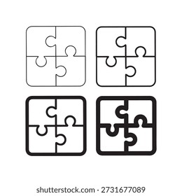 Four puzzle pieces in two styles with varying line thickness
