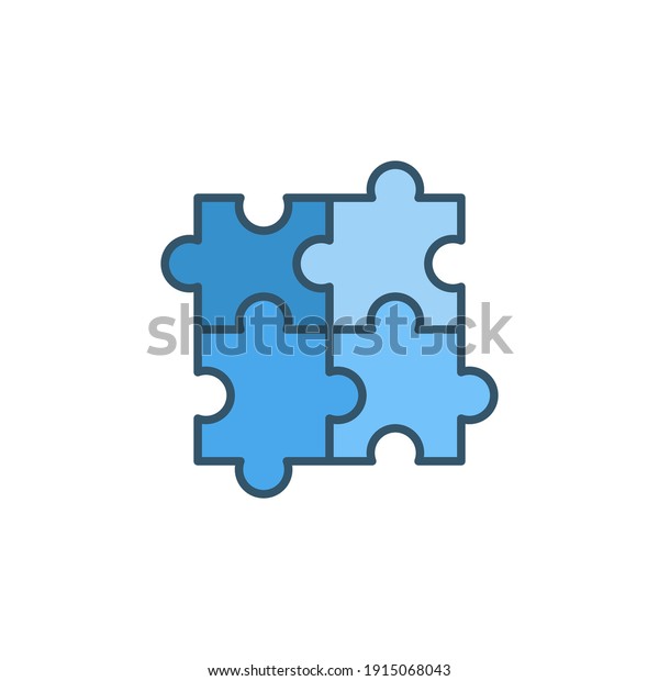 4つのパズルピースのベクター画像コンセプトの青いアイコンまたはシンボル のベクター画像素材 ロイヤリティフリー